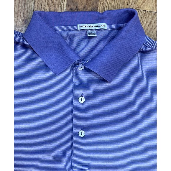 Peter Millar Polo Men's Large Purple Golf Striped Comfort Casual Short Tech Polo - Picture 9 of 13